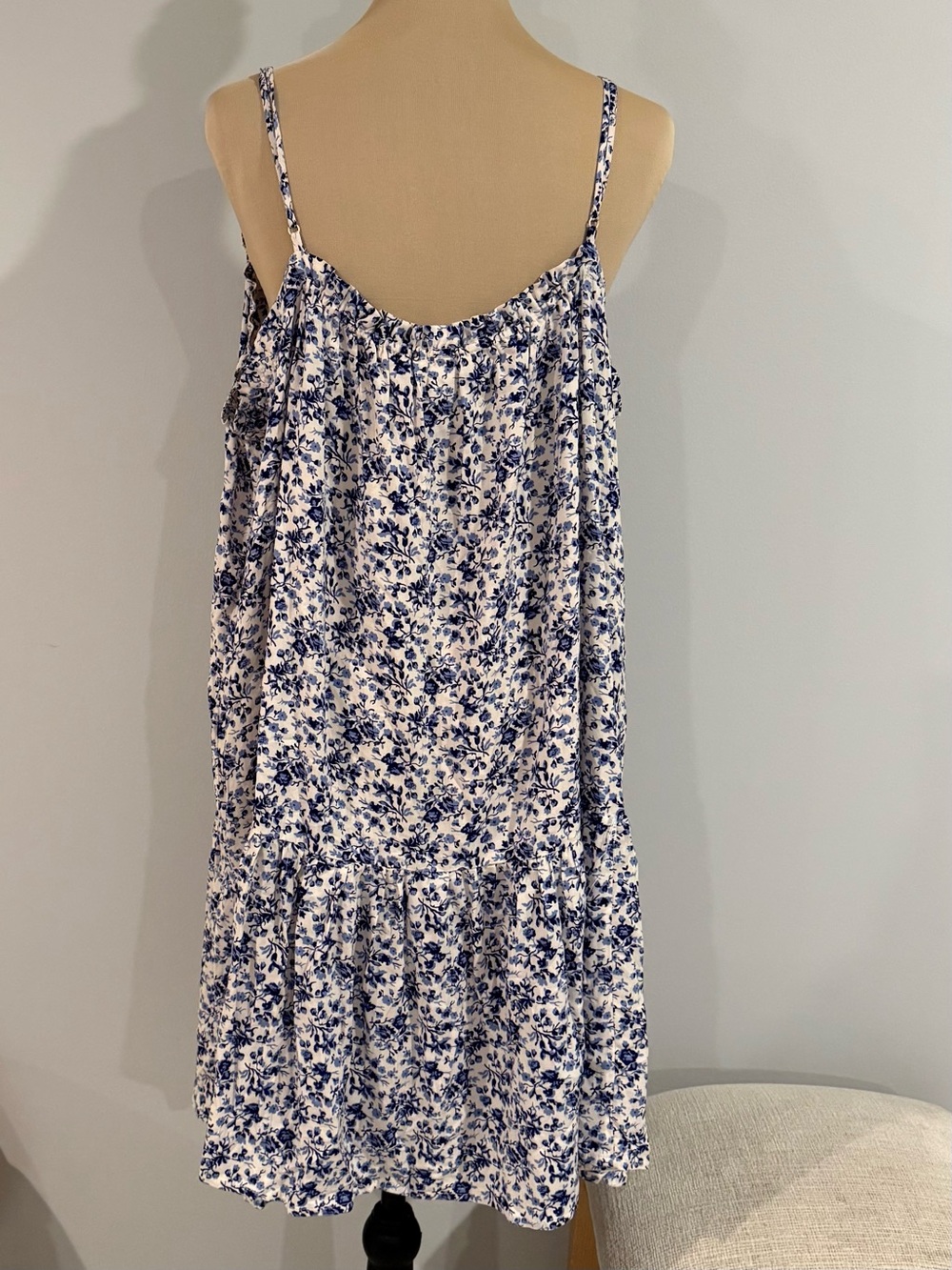 White Mini Dress with Blue Floral Print